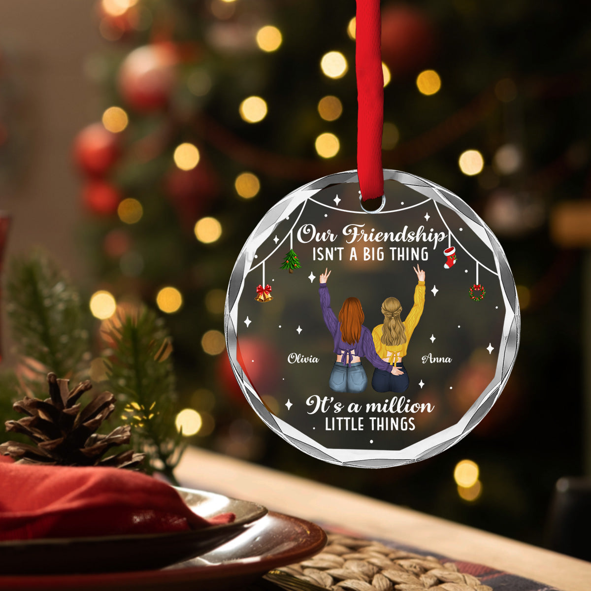 Custom Friendship Christmas Ornament, Best Friend Gift •  Small Things Make Big Memories - Personalized Glass Ornament
