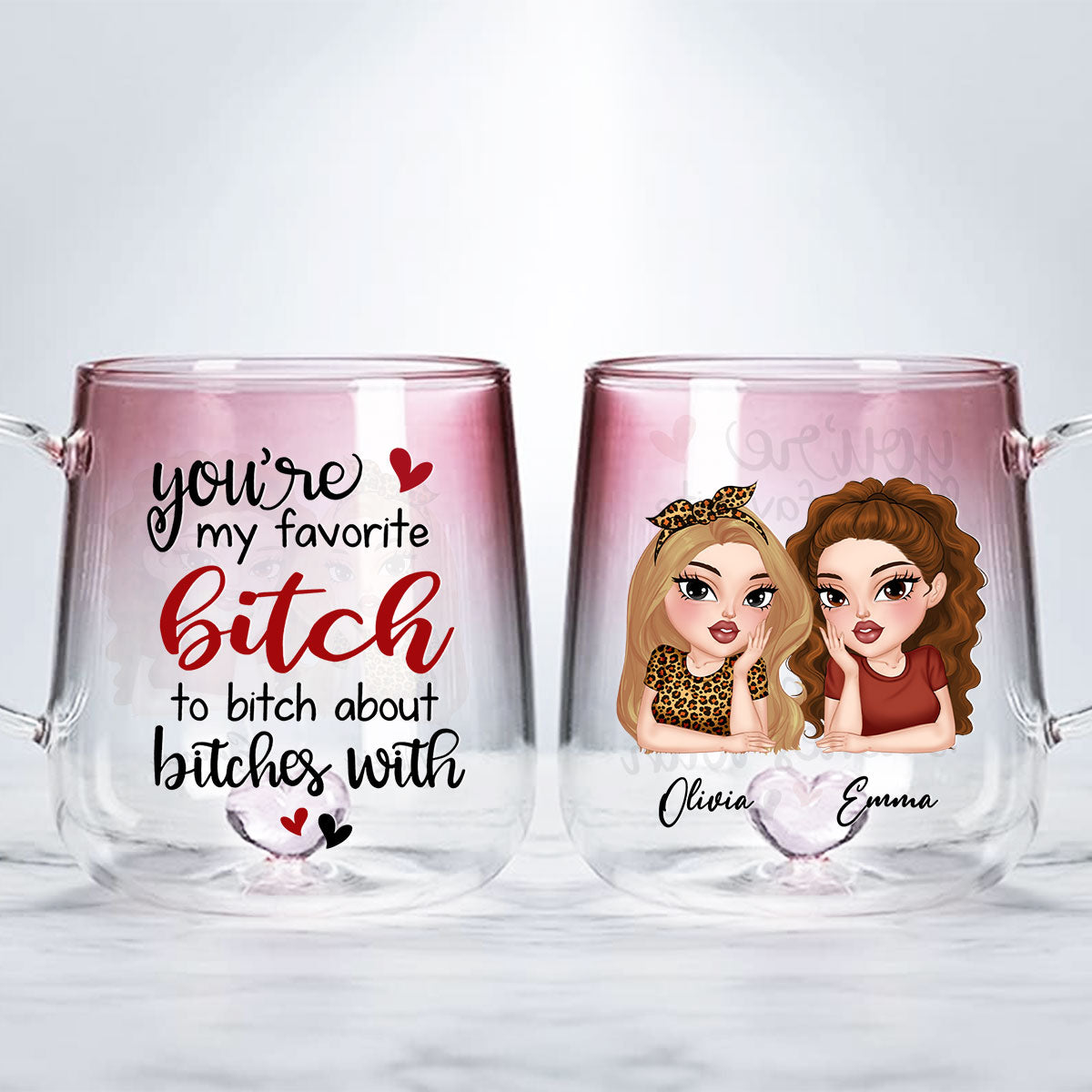Custom Best Friend, Christmas & Birthday Friendship Keepsake Gift • You Are My Favorite - Personalized Pink Gradient Glass Mug