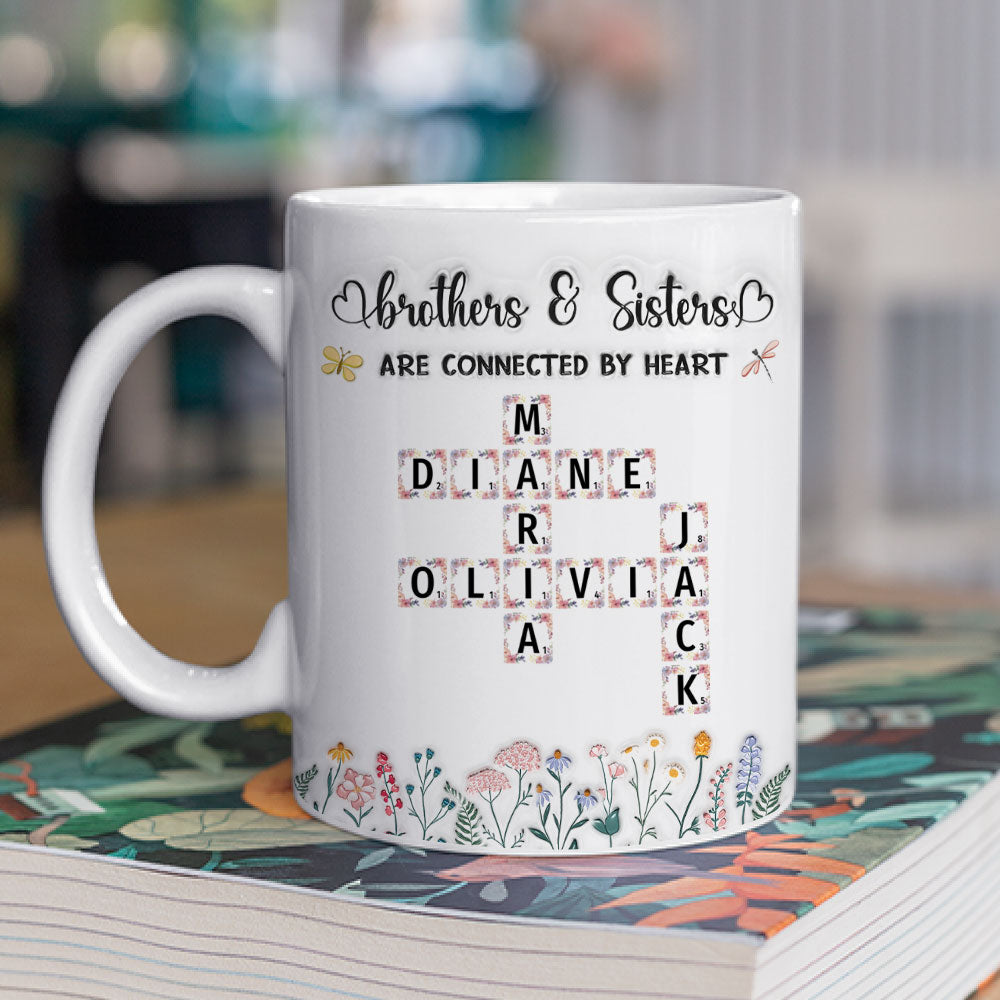 Custom Christmas & Birthday Gift for Brother & Sister • Connected By Heart Forever Always - Personalized 3D Inflated Effect Mug