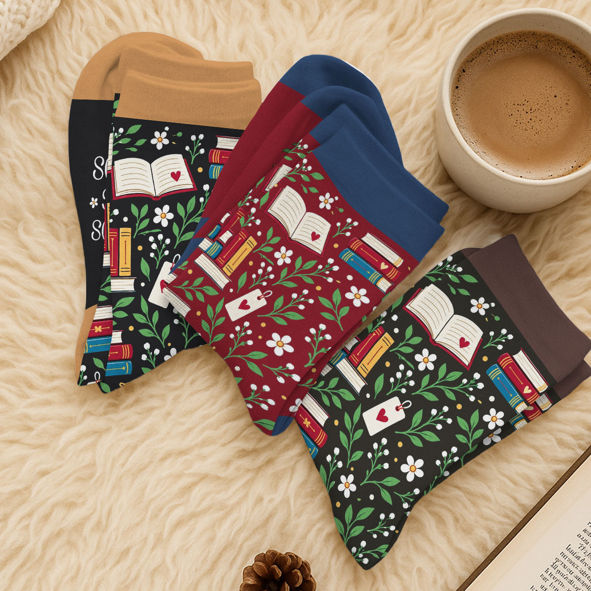 Custom Christmas Birthday Gift For Book Lovers, Bookworms, Readers • Life Is Better With Books - Personalized Crew Socks