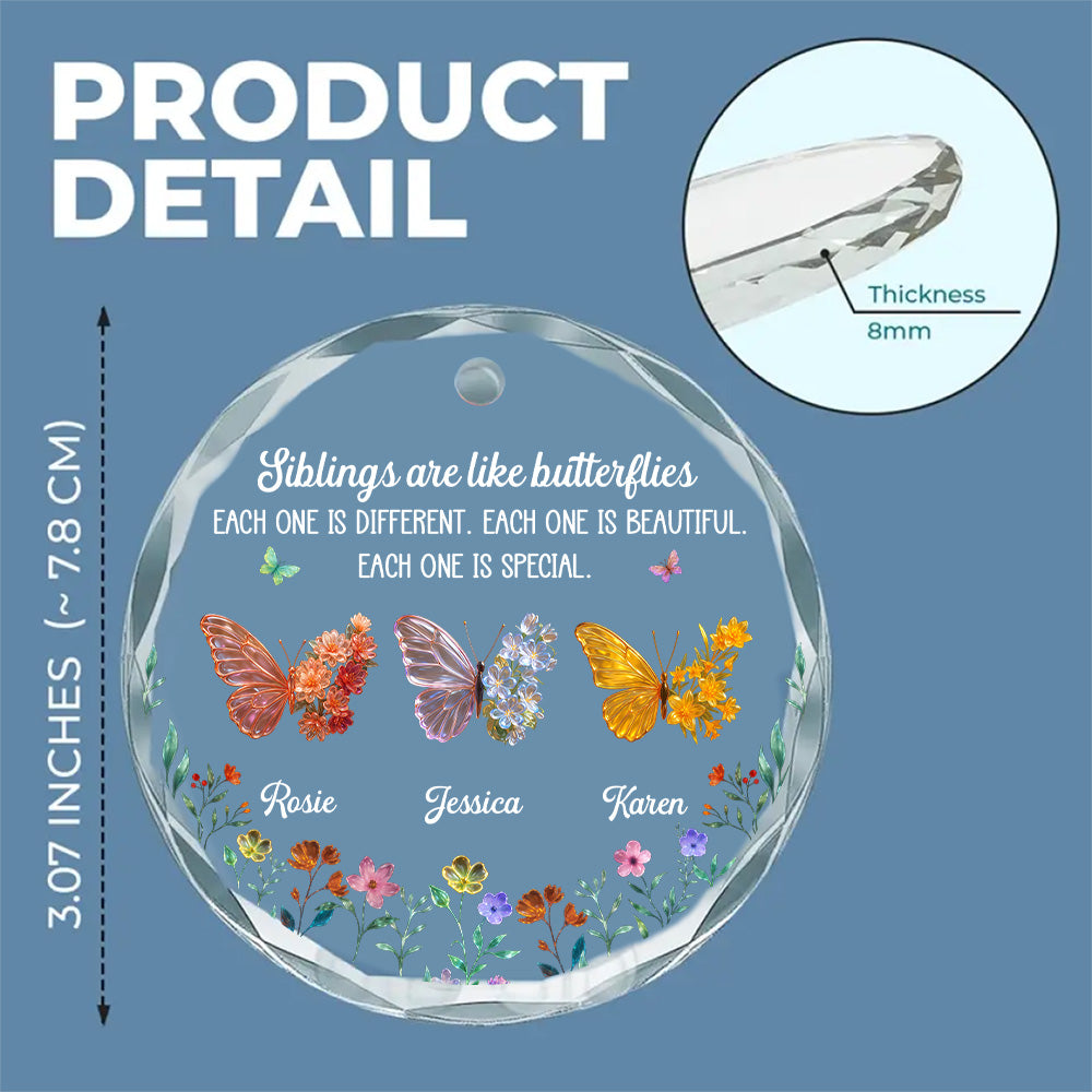 Custom Brothers & Sisters Christmas Ornament •  Sparkling Wings For Siblings - Personalized Glass Ornament