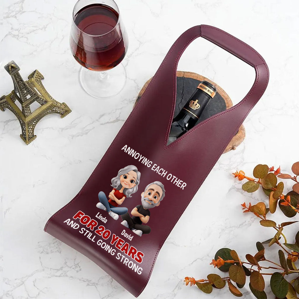 Annoying Each Other Since Day One - Personalized Leather Wine Bag