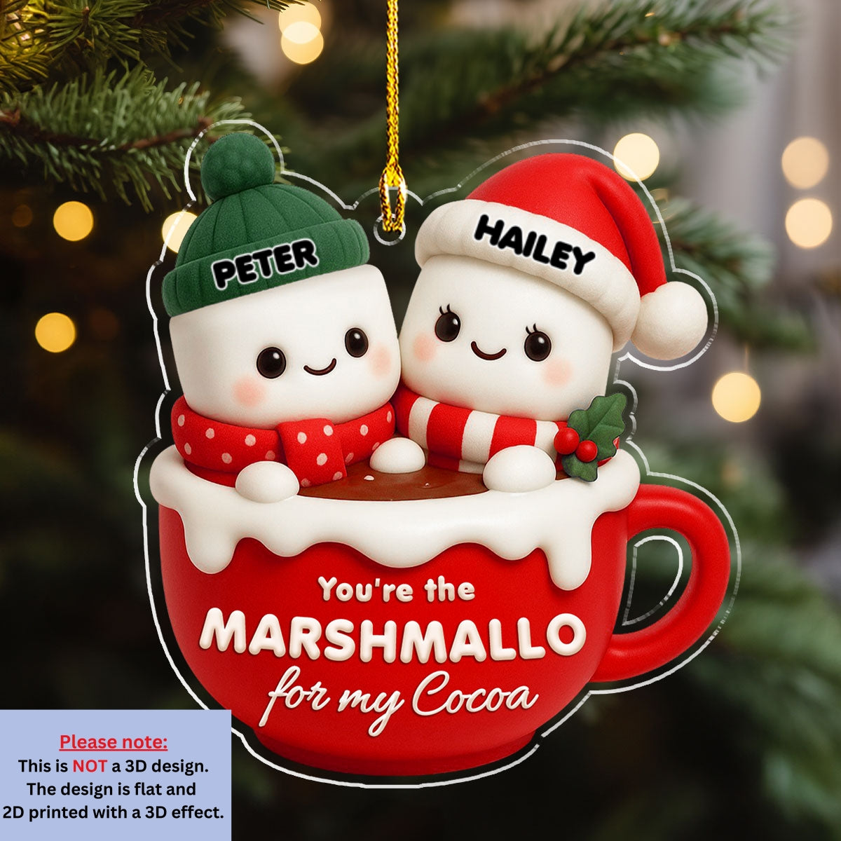 Custom Couple Christmas Ornament, Anniversary Gift •  You Are The Marshmallo - Personalized 3D Effect Acrylic Ornament