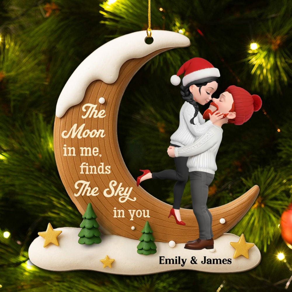 Custom Couple Christmas Ornament, Anniversary Gift •  My Moon Belongs To You - Personalized 3D Effect Wood Ornament