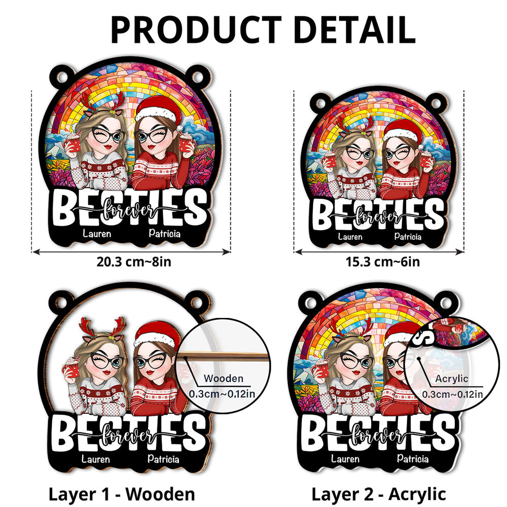 Custom Christmas Hanging Decor, for Best Friend, Friendship Gifts • Besties Sitting Christmas 2024 - Personalized Suncatcher