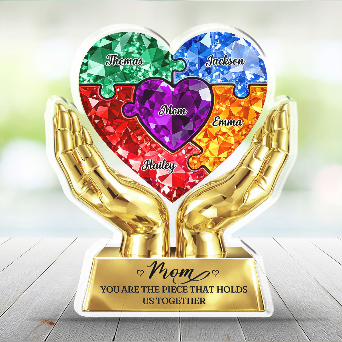 Custom Mother's Day Decor, Gift for Mom & Grandma • Puzzle Heart - Personalized Acrylic Plaque