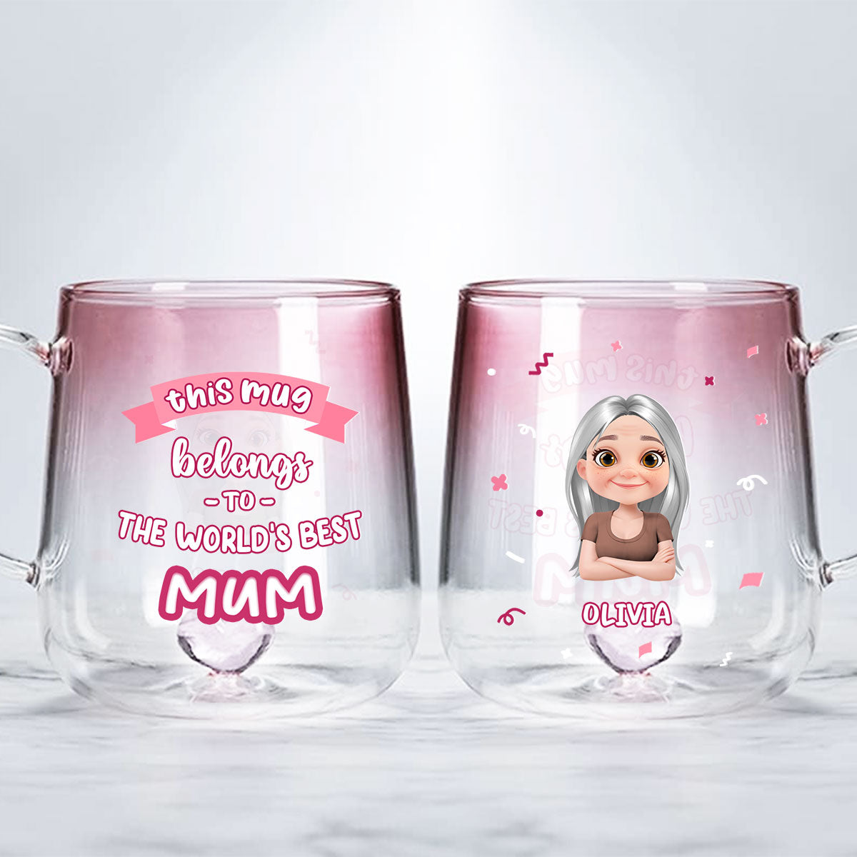 Custom Mother's Day Gift for Mom & Grandma • This Mug Belongs To The Best Mom - Personalized Pink Gradient Glass Mug