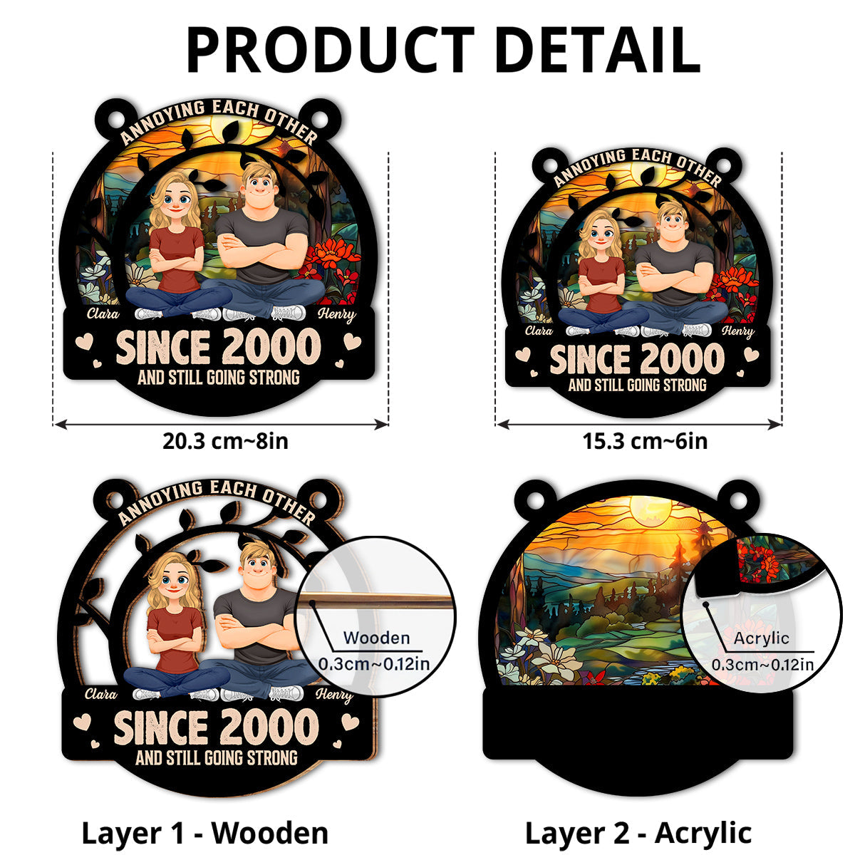 Custom Couple Hanging Decor, Anniversary Valentine's Day Gifts • Happily Ever After - Personalized Suncatcher