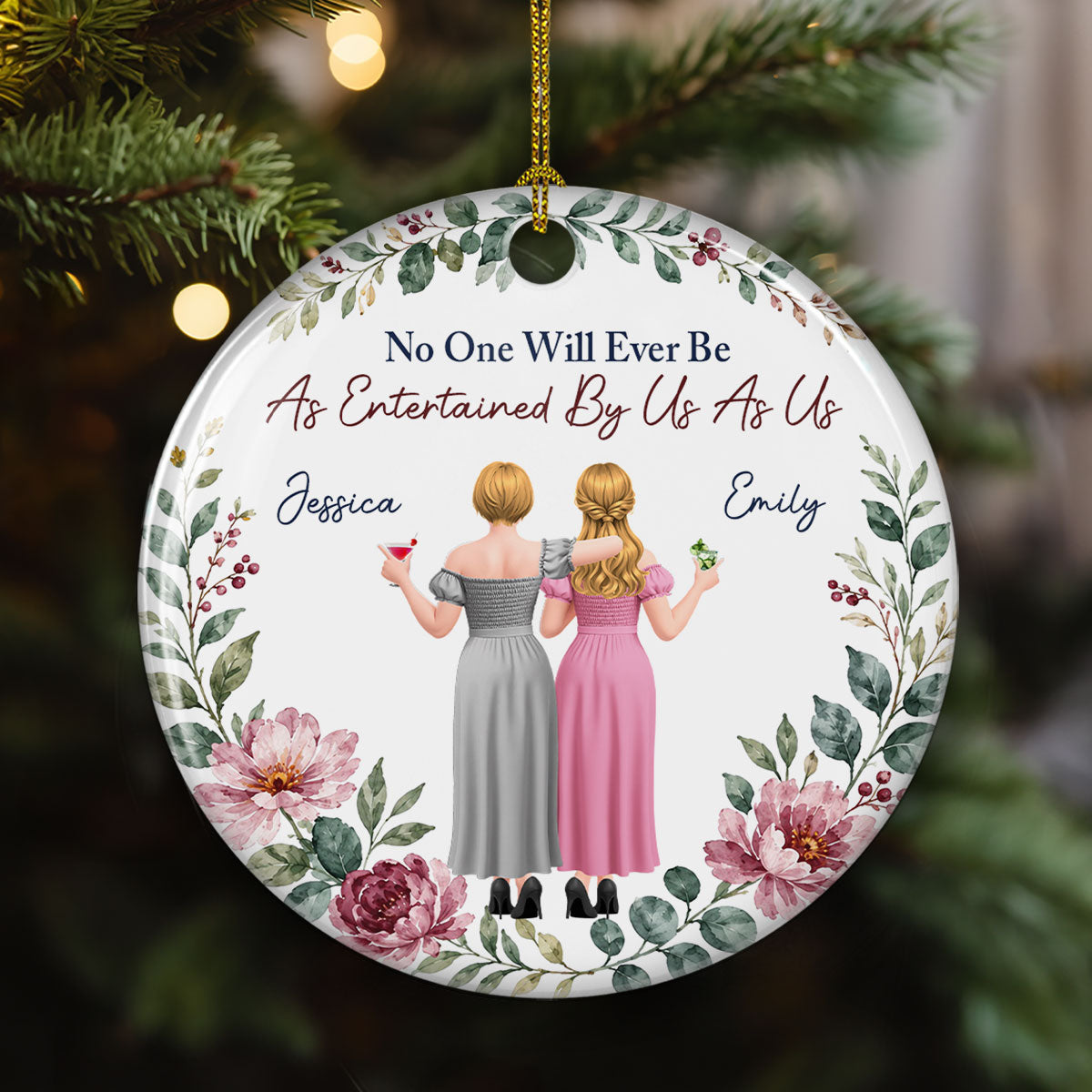 Custom Keepsake Christmas Ornament •  Bestie Energy Forever - Personalized Ceramic Ornament