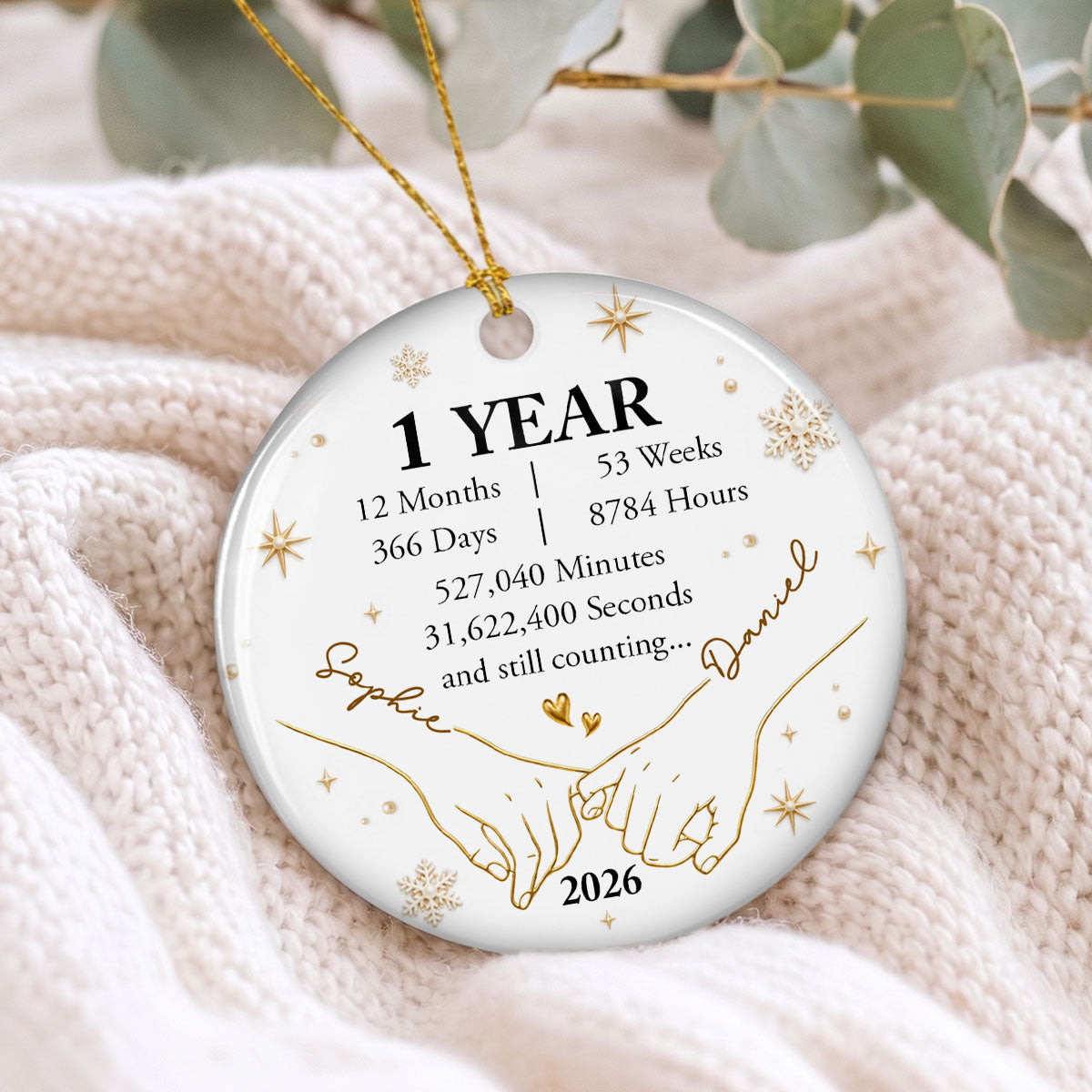 Custom Keepsake Christmas Ornament •  Hand In Hand Until The End - Personalized Ceramic Ornament