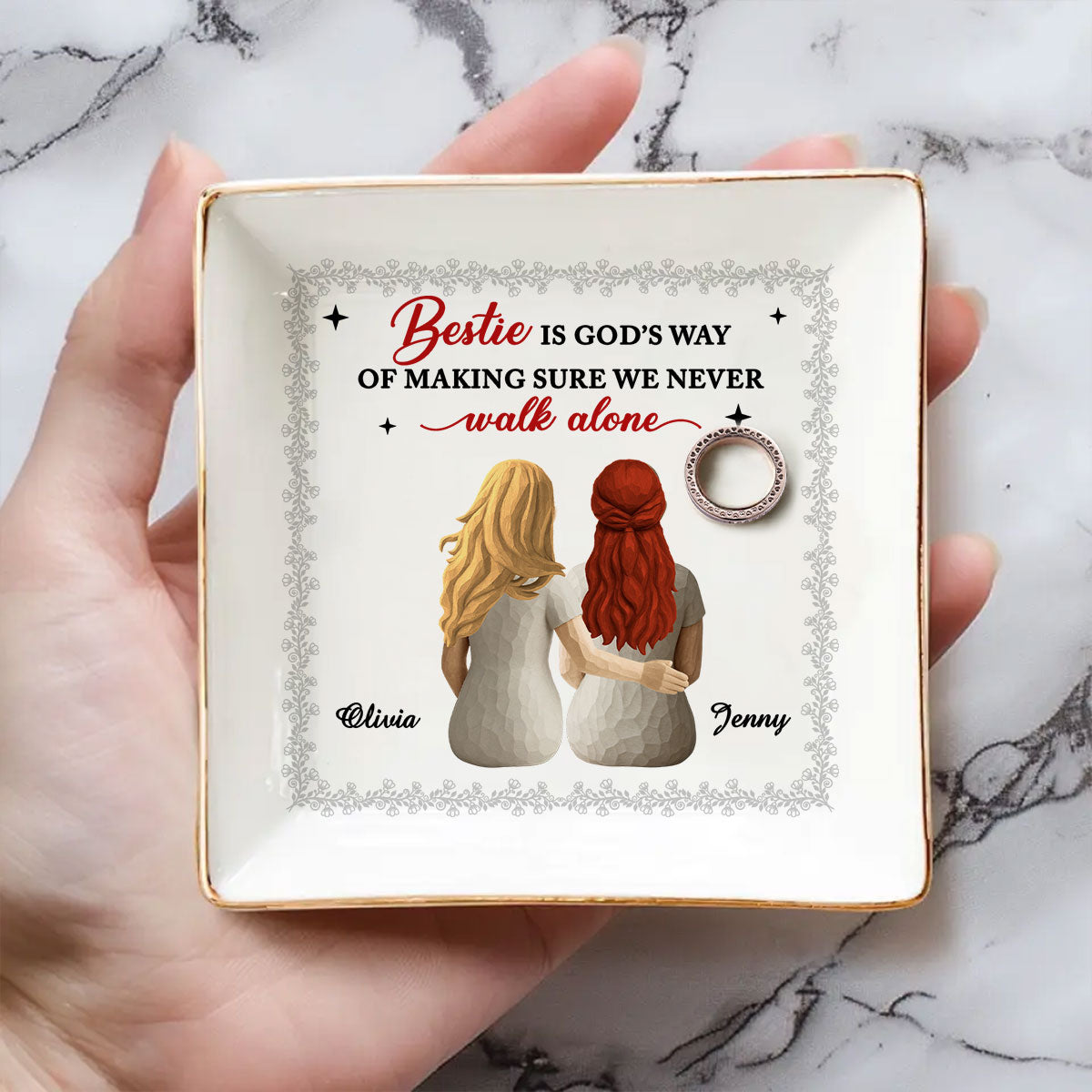 Custom Bestie Trinket Dish, Birthday Christmas Gift For Best Friend • Wooden Bestie Forever - Personalized Jewelry Dish