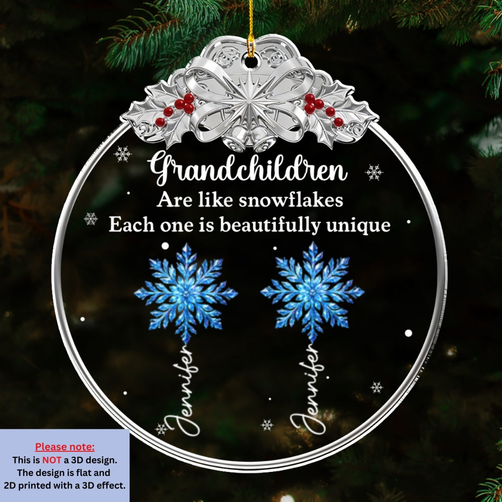 Custom Family Ornament, Christmas Gift for Family Members •  Grandchildren Are Like Snowflakes - Personalized 3D Effect Acrylic Ornament