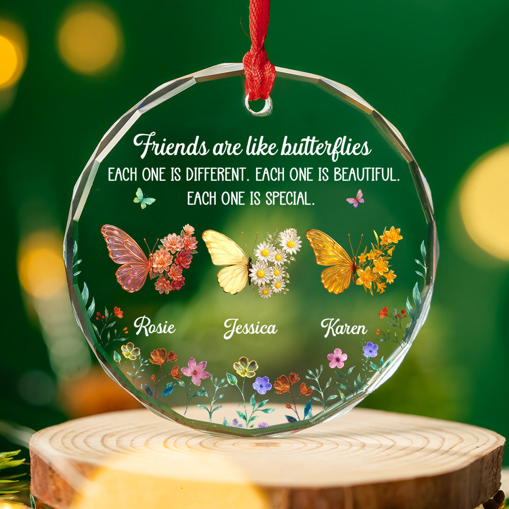 Custom Sister Christmas Ornament •  Sparkling Wings For Friends - Personalized Glass Ornament