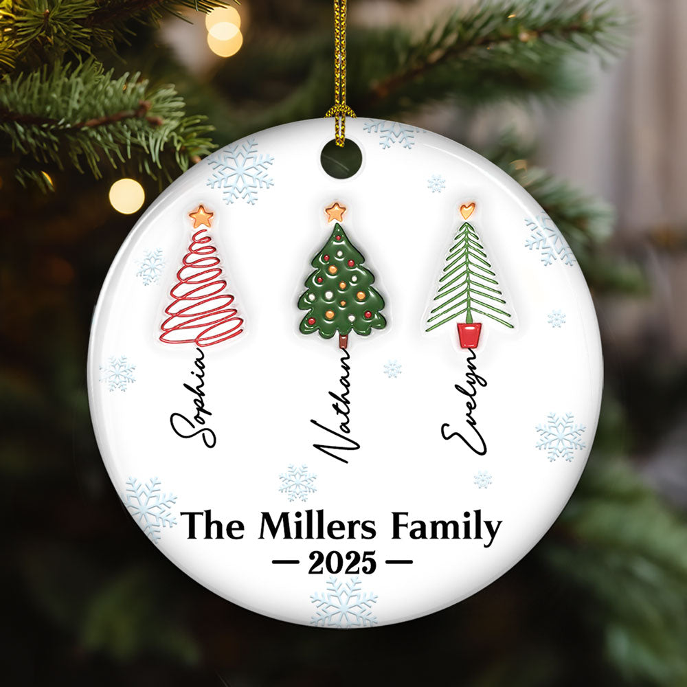 Custom Family Ornament, Christmas Gift for Family Members •  Family Christmas Tree Names Ver 2 - Personalized 3D Inflated Effect Ceramic Ornament