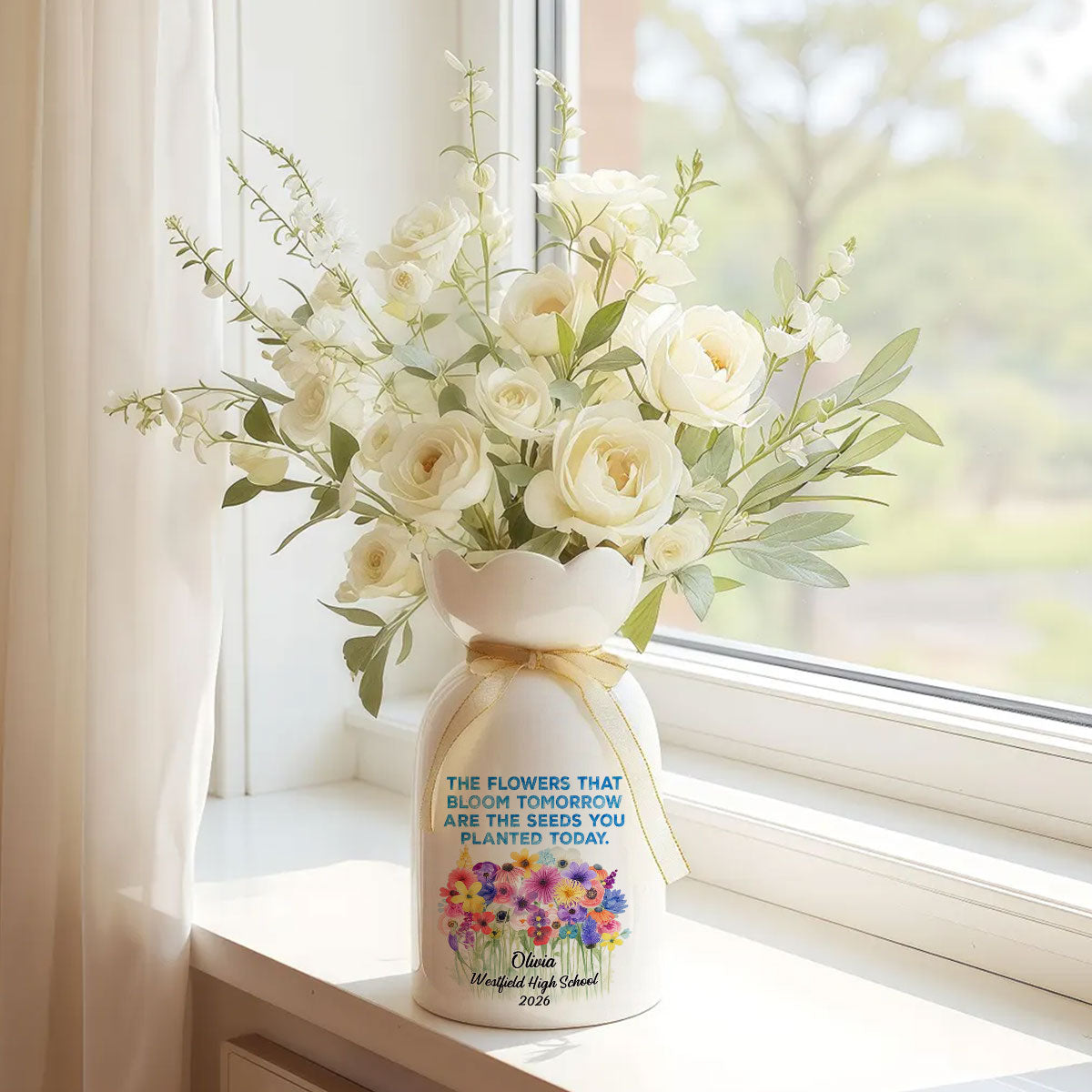 Thank You For Growing Dreams - Personalized Ribbon Tie Flower Vase