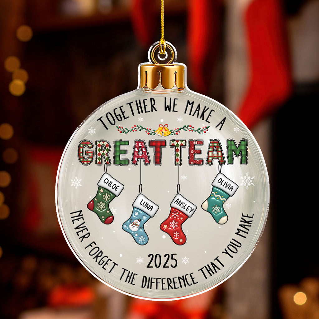 Custom Coworker Christmas Ornament, Team Appreciation Gift •  Teamwork Makes The Dream Work - Personalized 3D Effect Acrylic Ornament