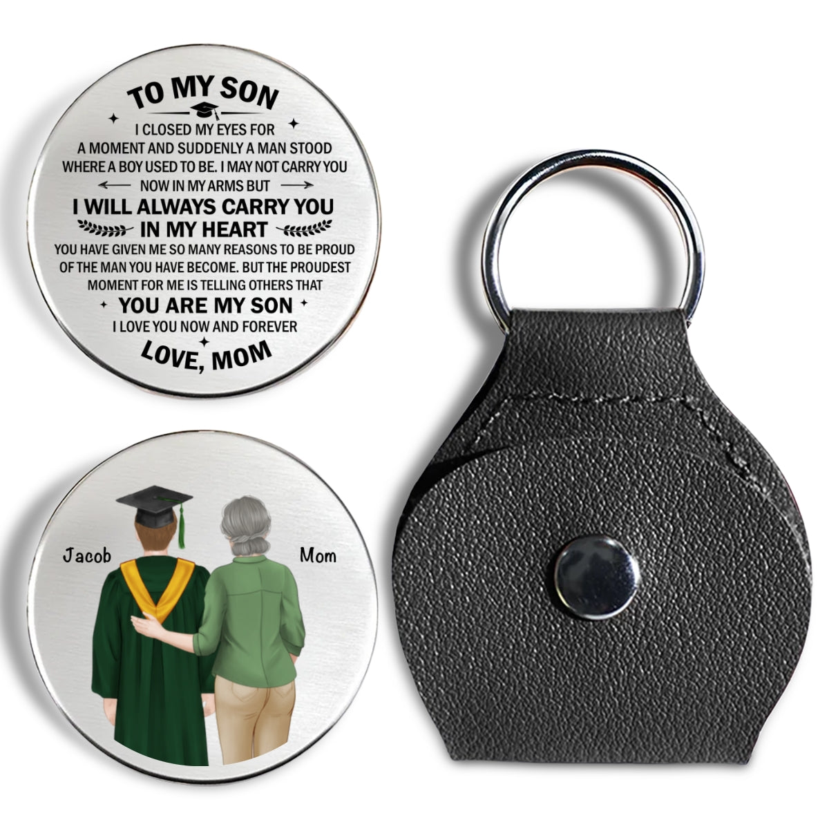 Custom Coin Keychain for Son, Father's Day Birthday Gifts • Graduation Gift Proud Son - Personalized Pocket Hug
