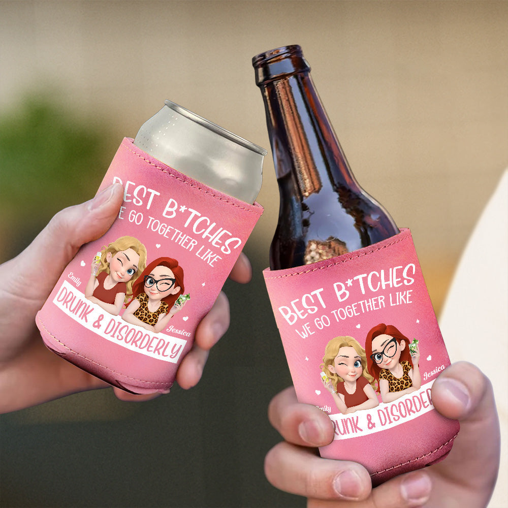 Partners In Wine - Personalized Pink Leather Can Cooler Holder