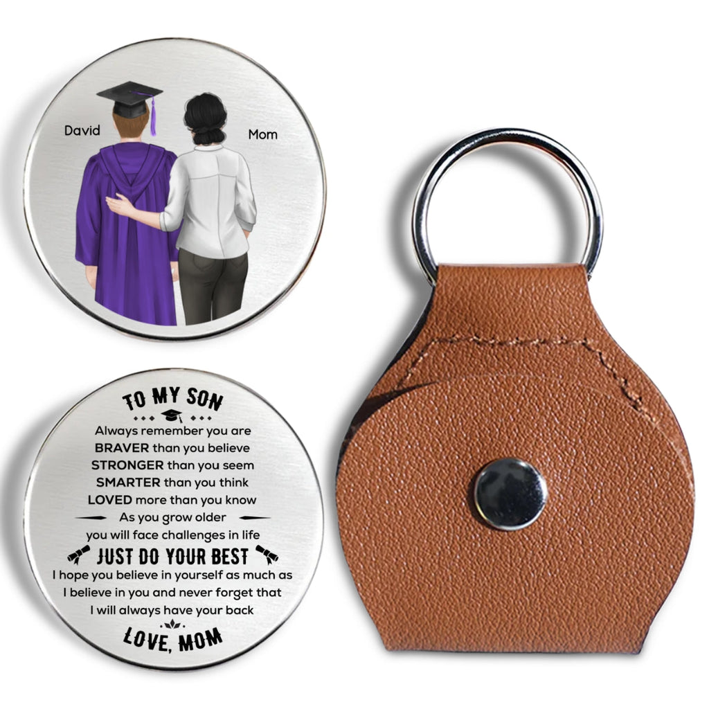 Custom Coin Keychain for Son, Father's Day Birthday Gifts • You Are Braver Strong Smarter - Personalized Pocket Hug