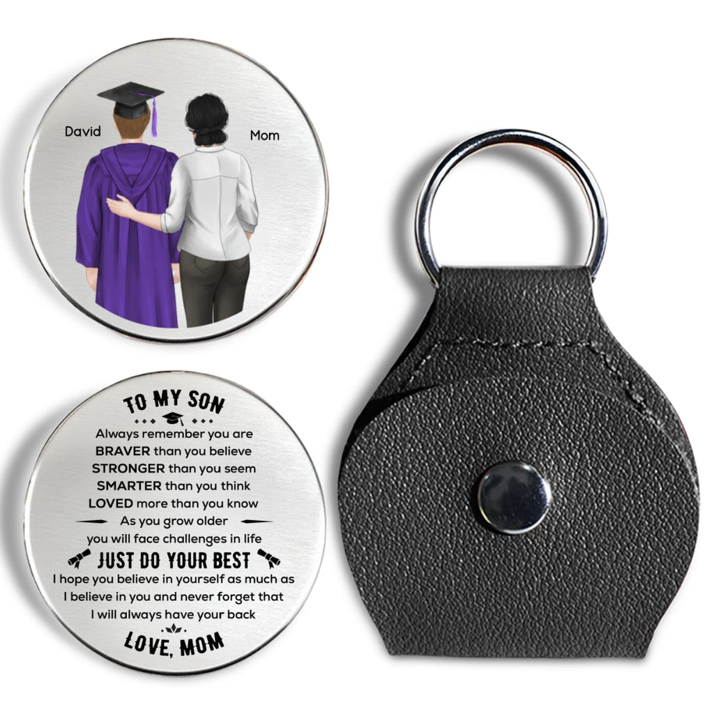 Custom Coin Keychain for Son, Father's Day Birthday Gifts • You Are Braver Strong Smarter - Personalized Pocket Hug