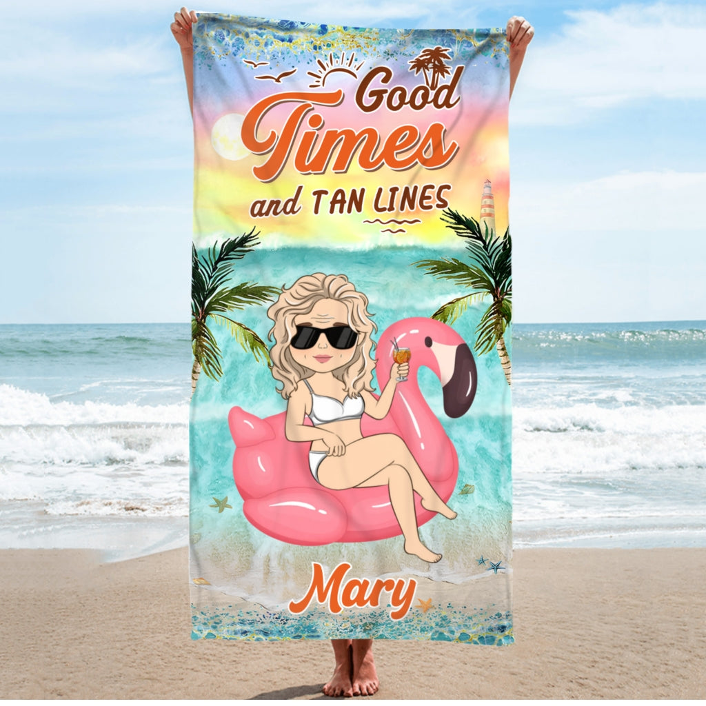 Good Times And Tan Lines - Personalized Beach Towel