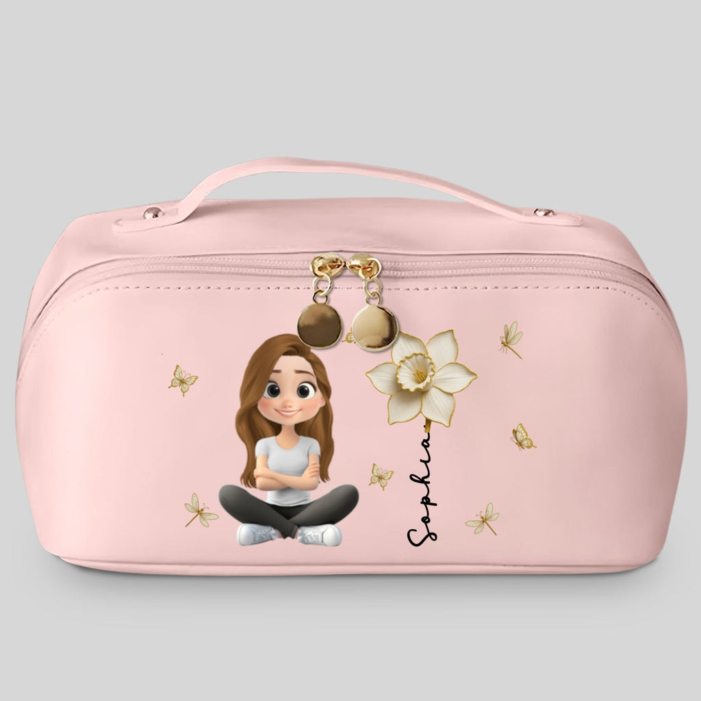 Floral Soul - Personalized Leather Makeup Bag