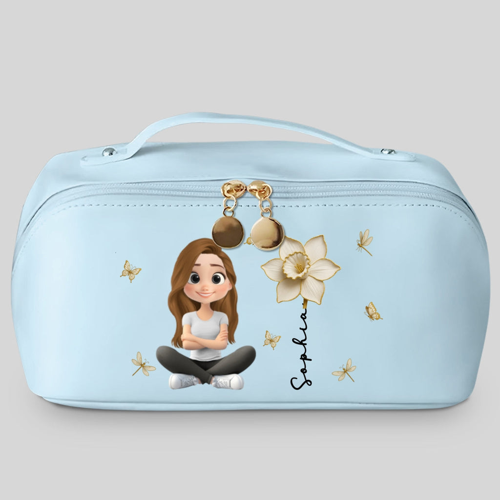 Floral Soul - Personalized Leather Makeup Bag
