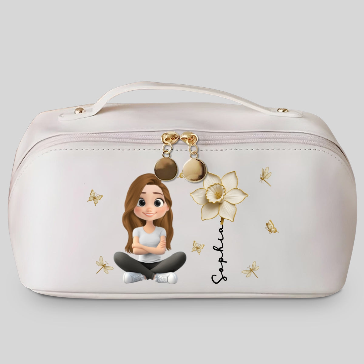 Floral Soul - Personalized Leather Makeup Bag