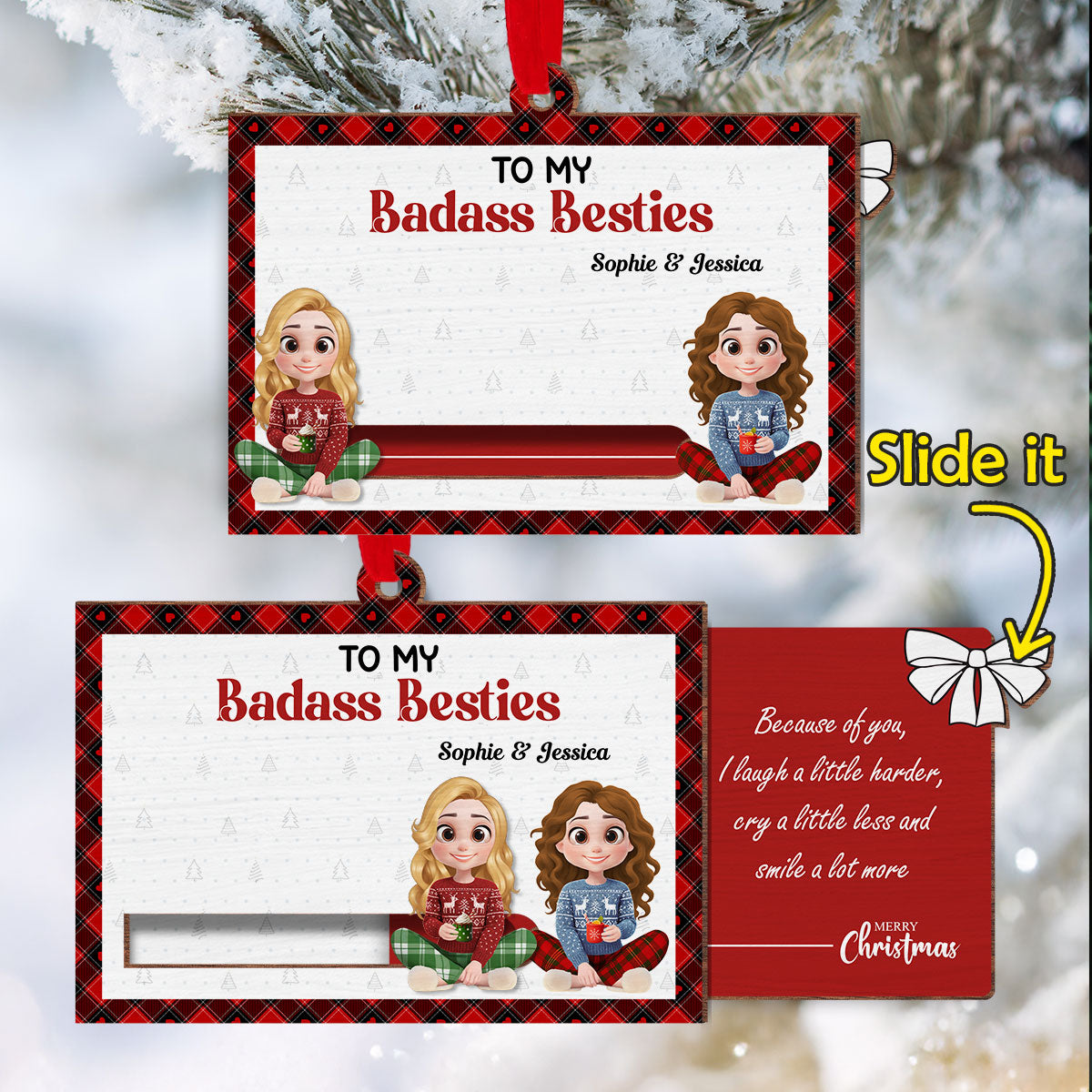 Custom Friendship Christmas Ornament, Best Friend Gift •  To My Badass Bestie - Personalized Slide Ornament