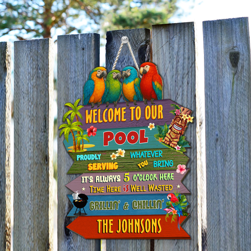 Custom Family Summer Backyard, Patio & Porch Decor • Welcome To Our Patio - Personalized Wood Sign