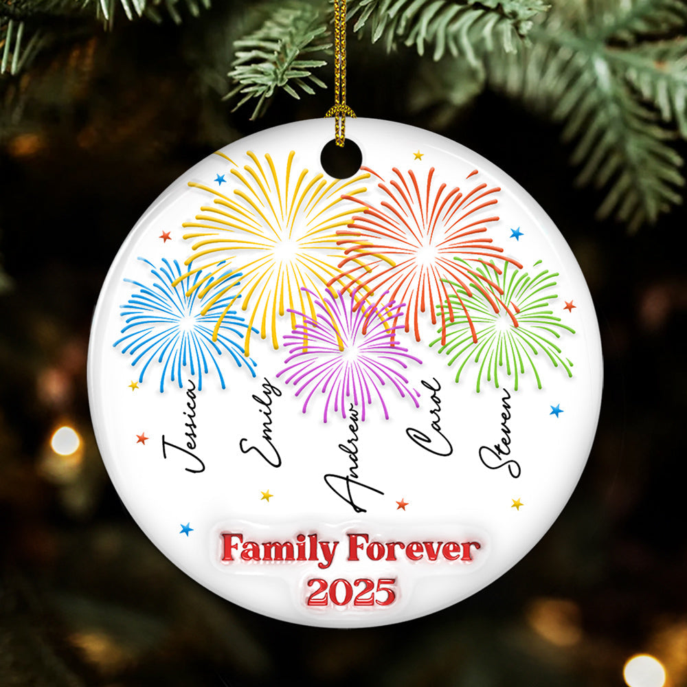 Custom Family Ornament, Christmas Gift for Family Members •  Firework Family Christmas 2025 - Personalized 3D Inflated Effect Ceramic Ornament
