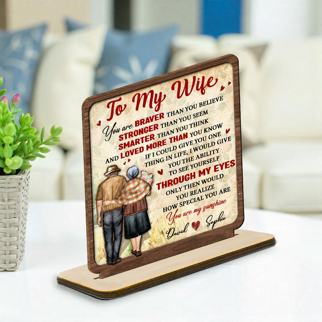 Custom Decor for Wife, Gift for Her • My Sunshine - Personalized 2-Layer Wood Plaque With Flat Base