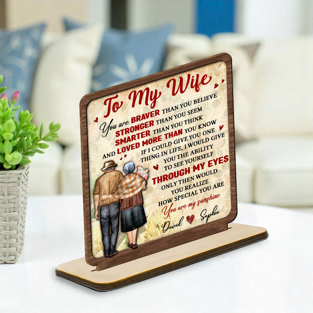 Custom Decor for Wife, Gift for Her • My Sunshine - Personalized 2-Layer Wood Plaque With Flat Base