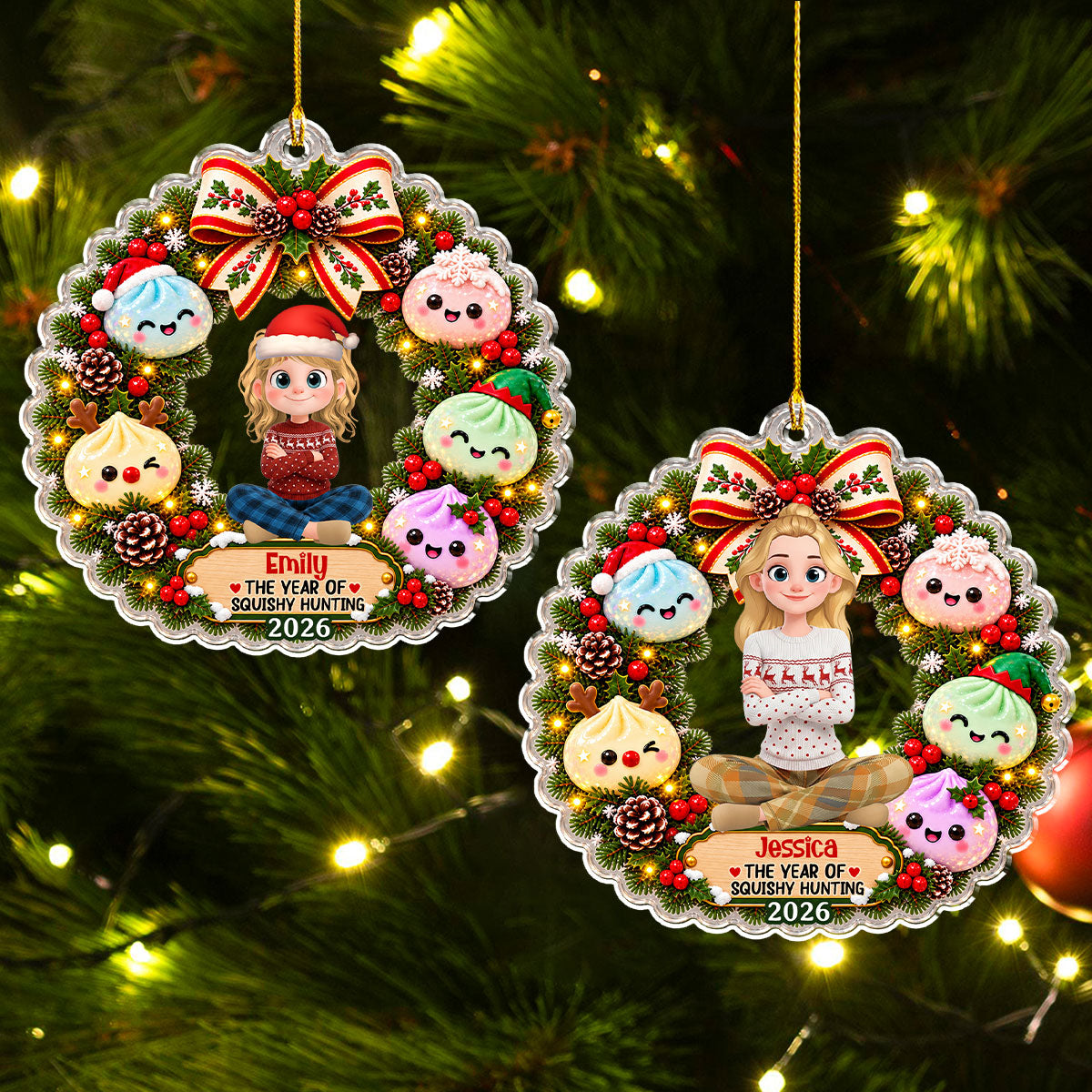Custom Family Ornament, Christmas Gift for Family Members •  Cute Dumpling For Christmas - Personalized Acrylic Ornament
