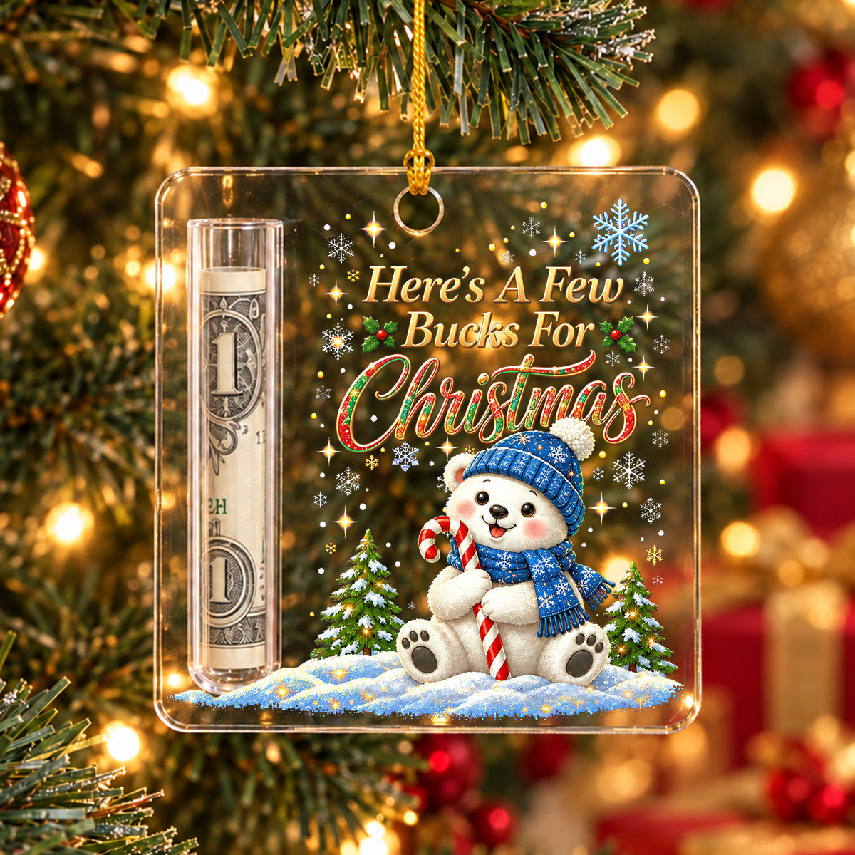 Custom Family Ornament, Christmas Gift for Family Members •  A Few Bucks For Christmas - Personalized Cash Gift Ornament