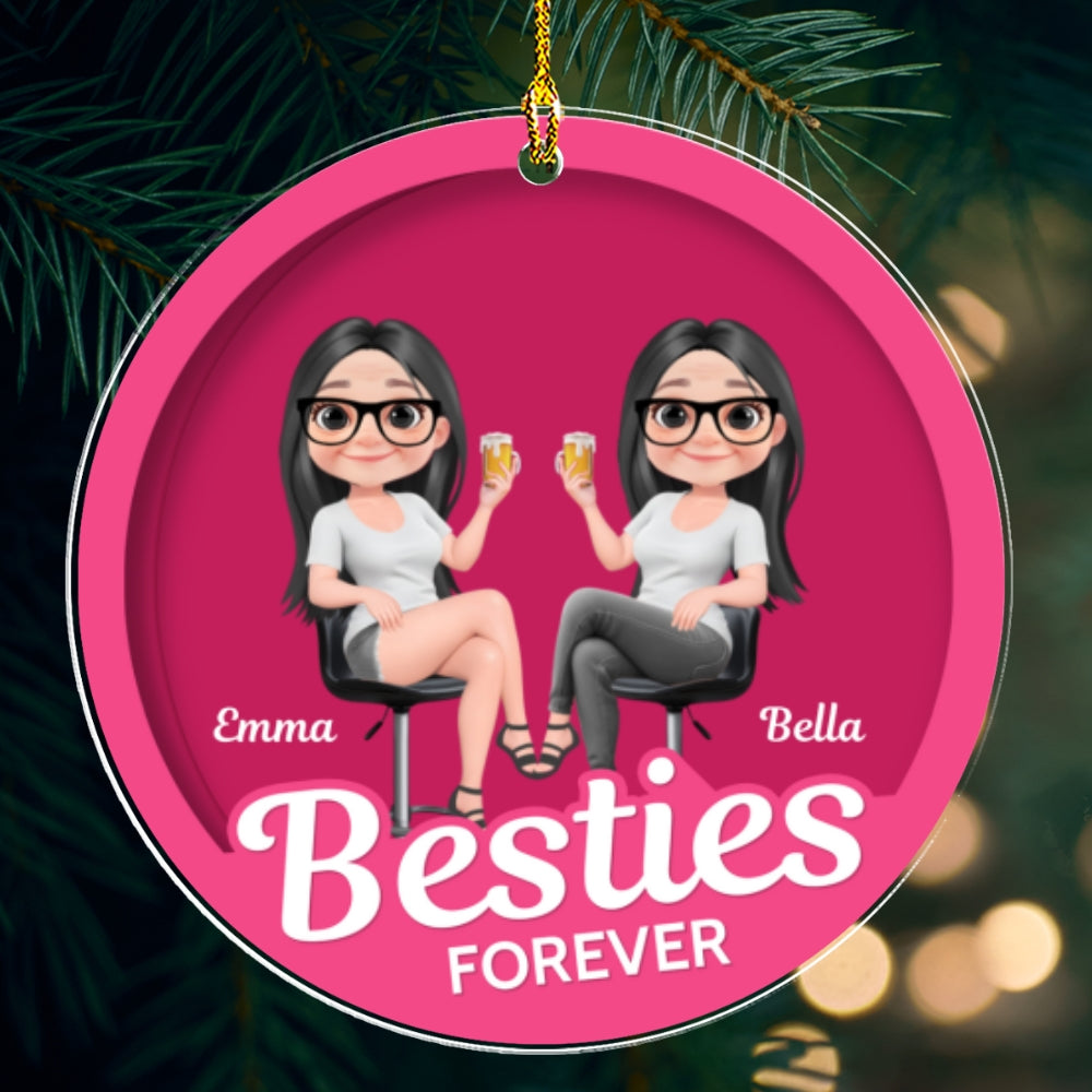 Custom Friendship Christmas Ornament, Best Friend Gift •  Besties Together Figure - Personalized Acrylic Ornament