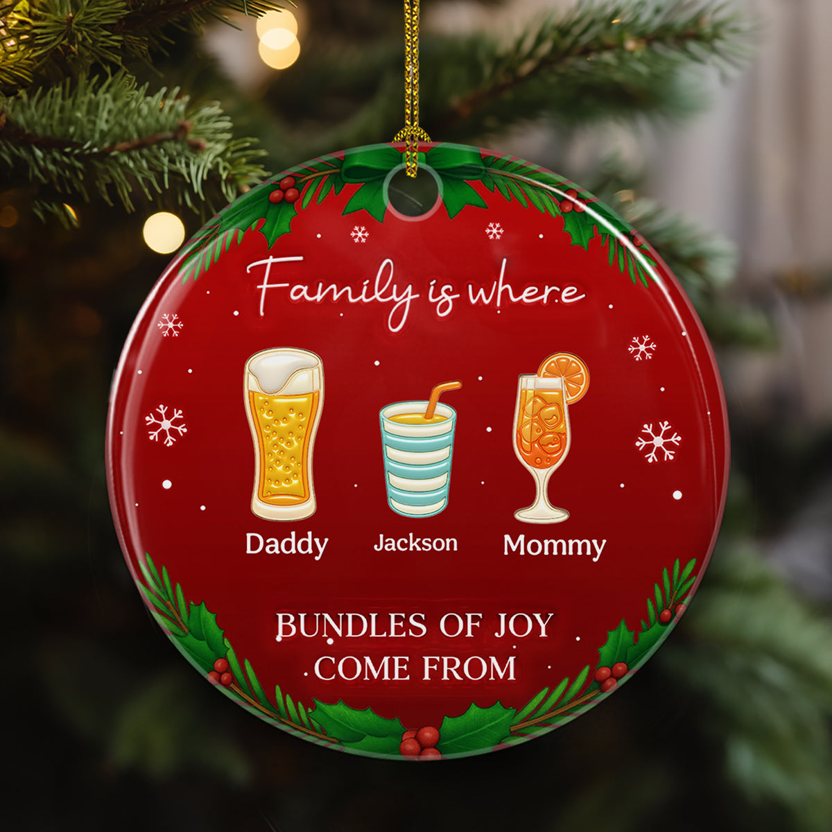 Custom Family Ornament, Christmas Gift for Family Members •  Bundles Of Joy - Personalized 3D Inflated Effect Ceramic Ornament