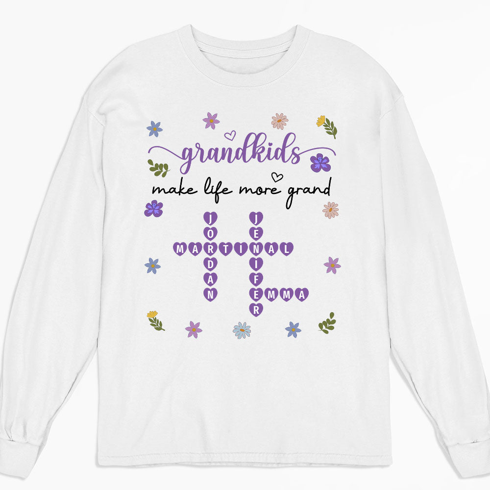 Custom Christmas & Birthday Gift for Grandma • Grandkids Make Life More Grand Crossword - Personalized Shirt