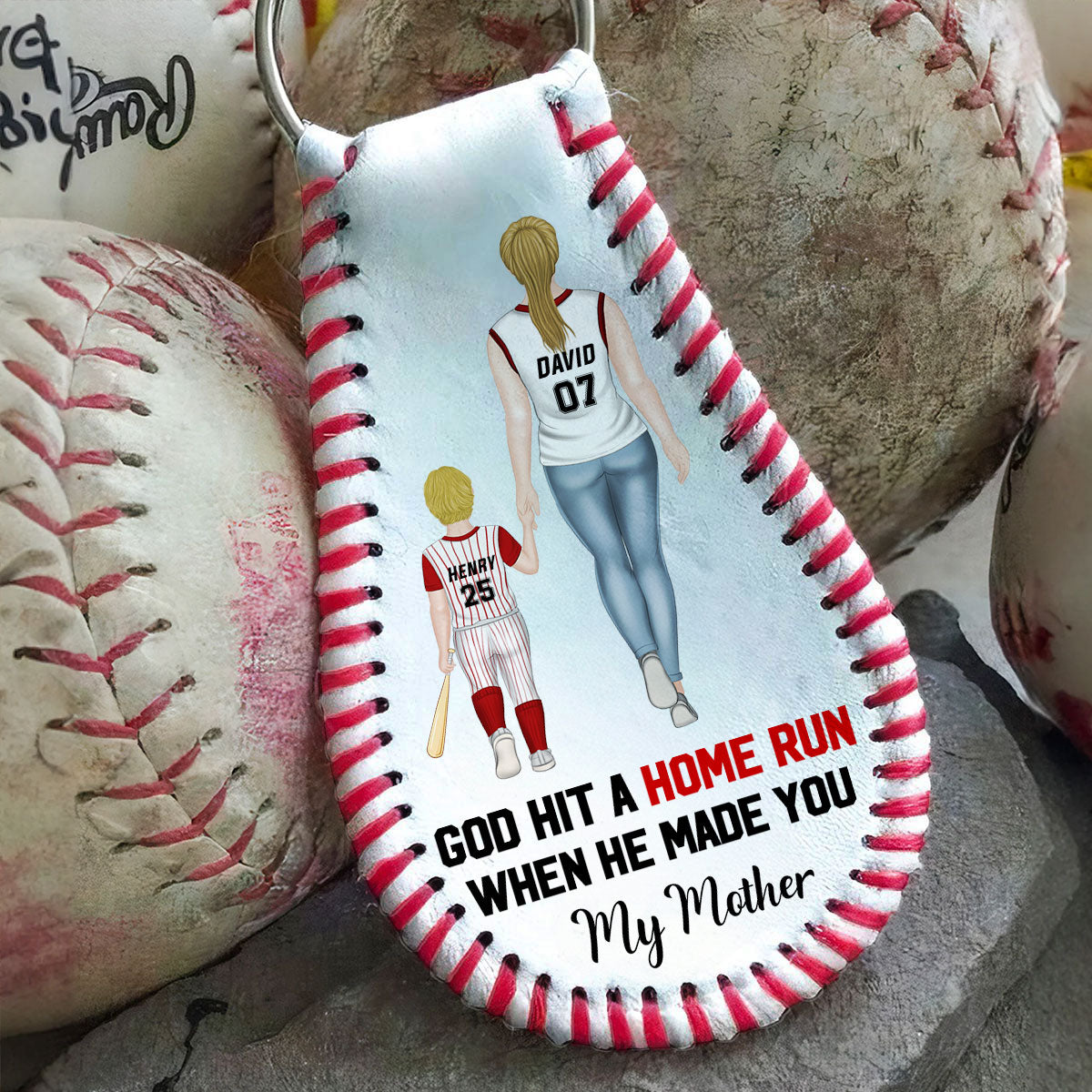 My Favorite Baseball Player Calls Me Mom - Personalized Leather Baseball Keychain