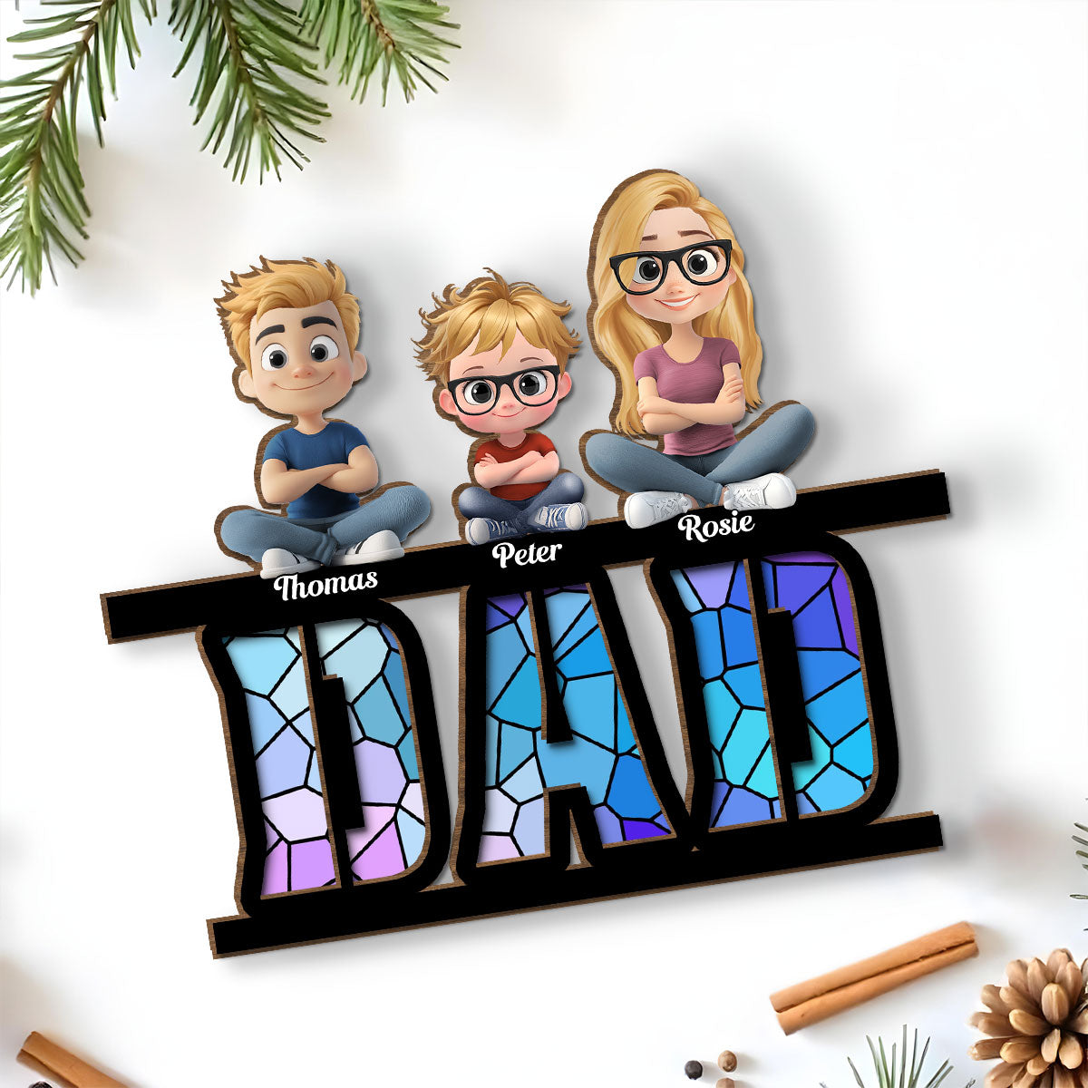 Custom Father's Day Decor, Gift for Dad & Grandpa • Our Father, Our Hero - Personalized 2-Layer Wood Plaque With Flat Base