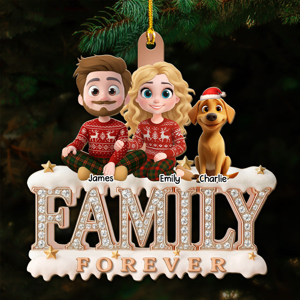 Custom Family Ornament, Christmas Gift for Family Members •  Forever Blessed With This Family - Personalized 3D Effect Wood Ornament