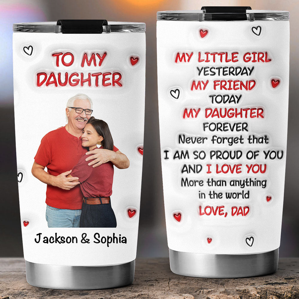 Custom Photo Christmas Birthday Gifts For Children • Hug From Dad Photo - Personalized 3D Inflated Effect Tumbler