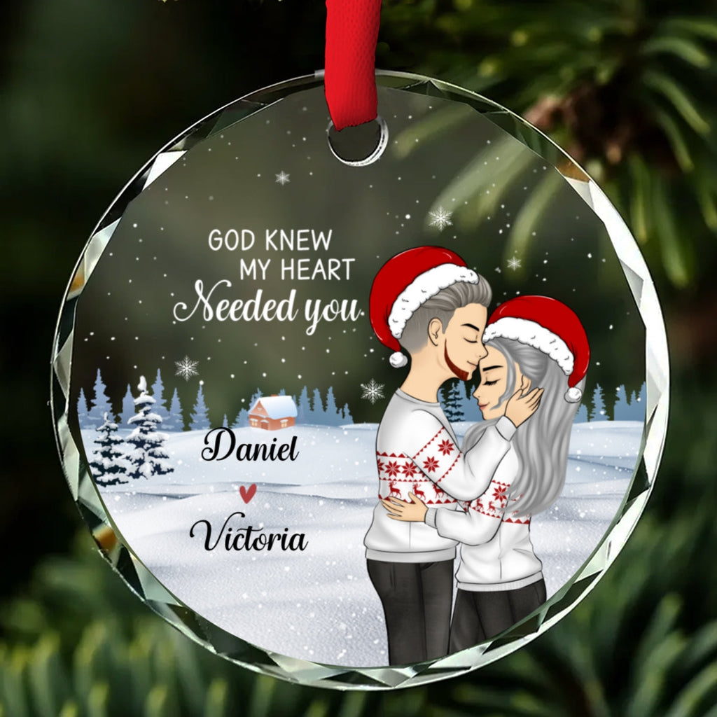 Custom First Christmas Ornament Married, Gift for Newlyweds •  Our First Christmas - Personalized Glass Ornament