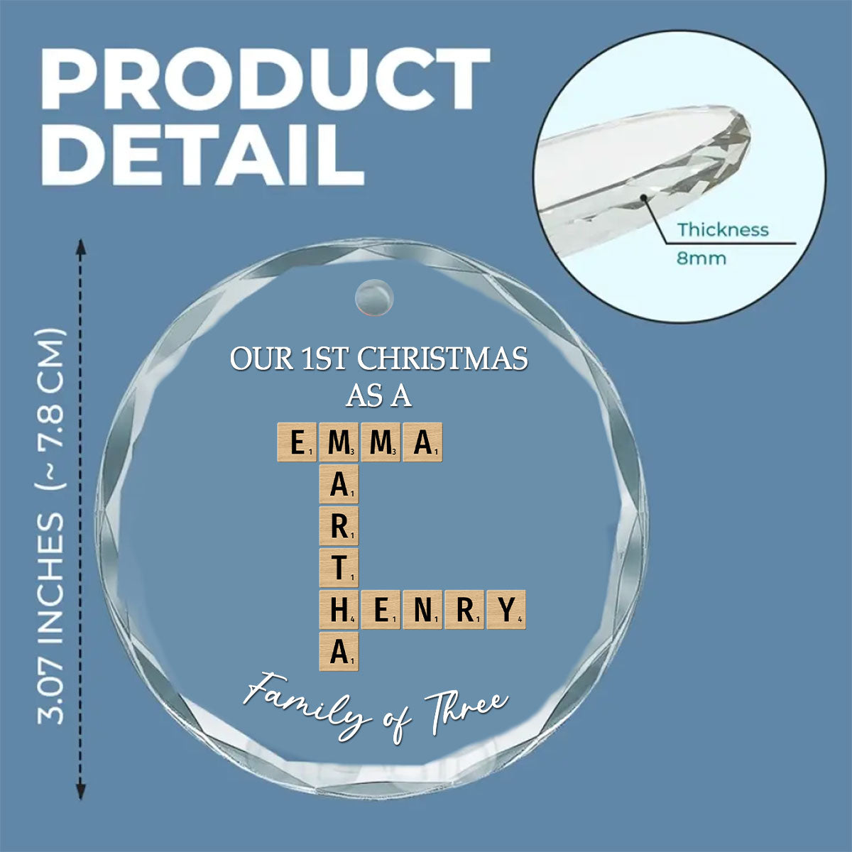 Custom Family First Christmas Ornament •  Crossword Art Created In A Moment - Personalized Glass Ornament