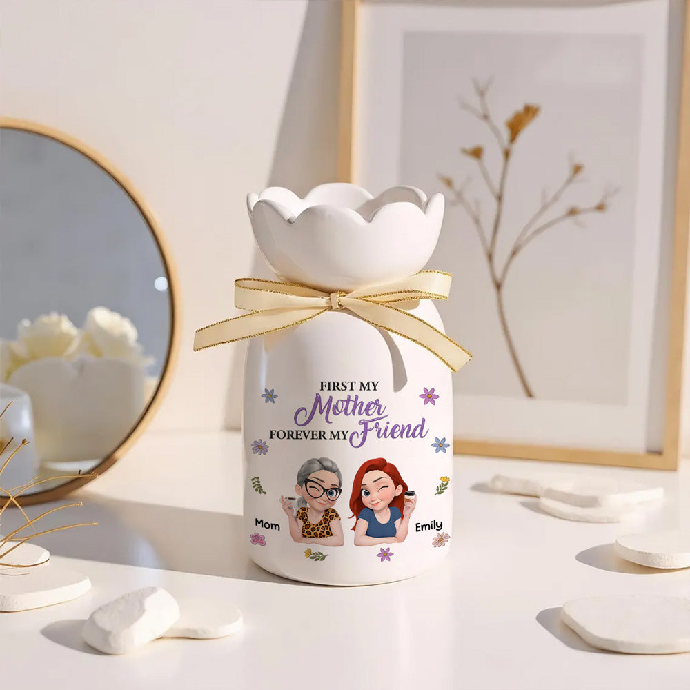 Mother Daughter Friend Forever - Personalized Ribbon Tie Flower Vase