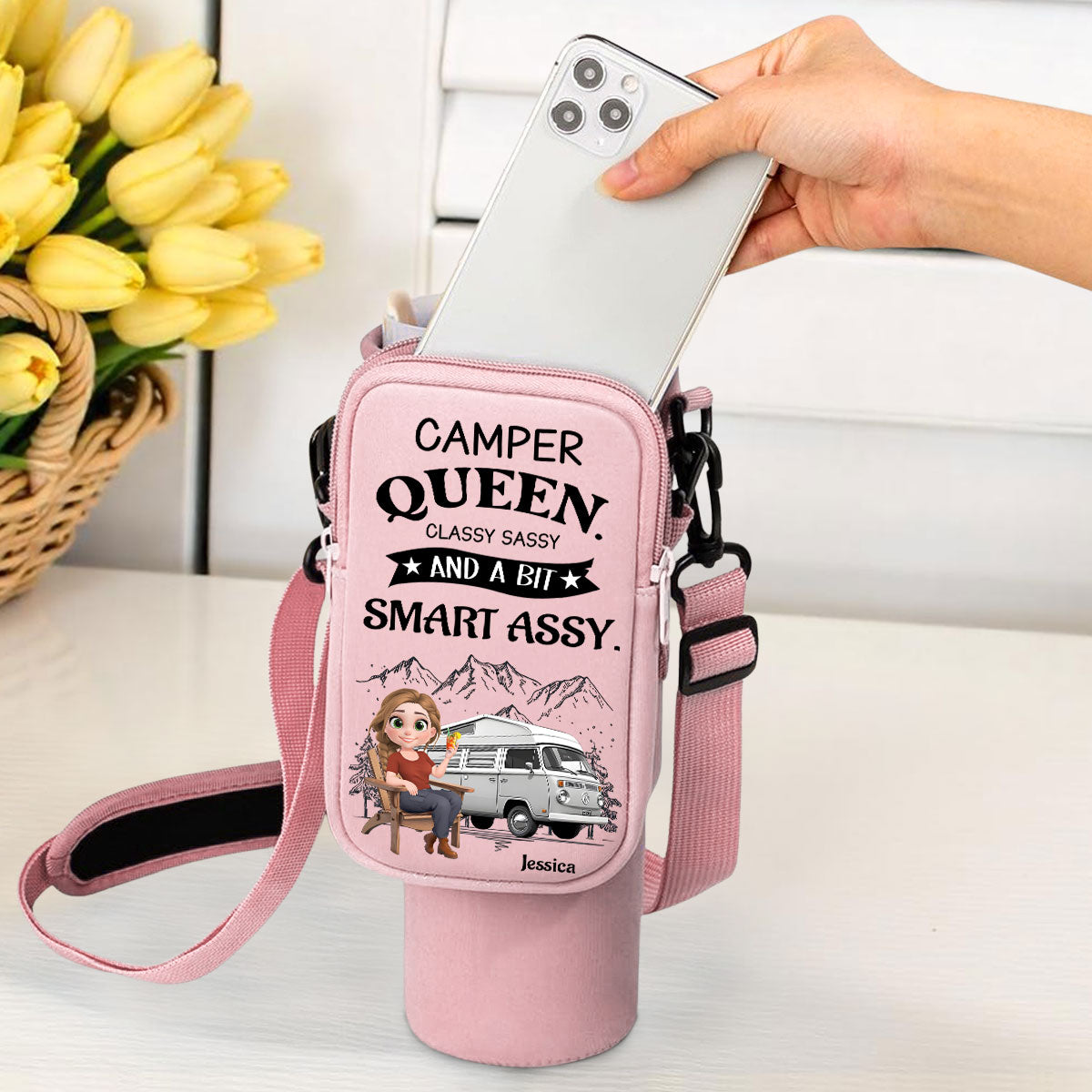 Truly A Queen Of Campers - Personalized Water Bottle Carrier Bag