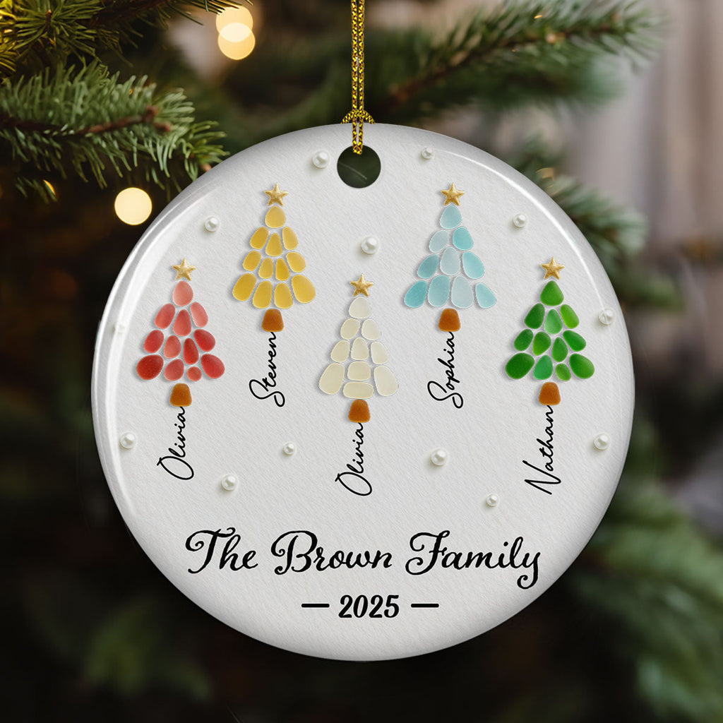 Custom Family Ornament, Christmas Gift for Family Members •  Family Fir Trees - Personalized 3D Effect Ceramic Ornament