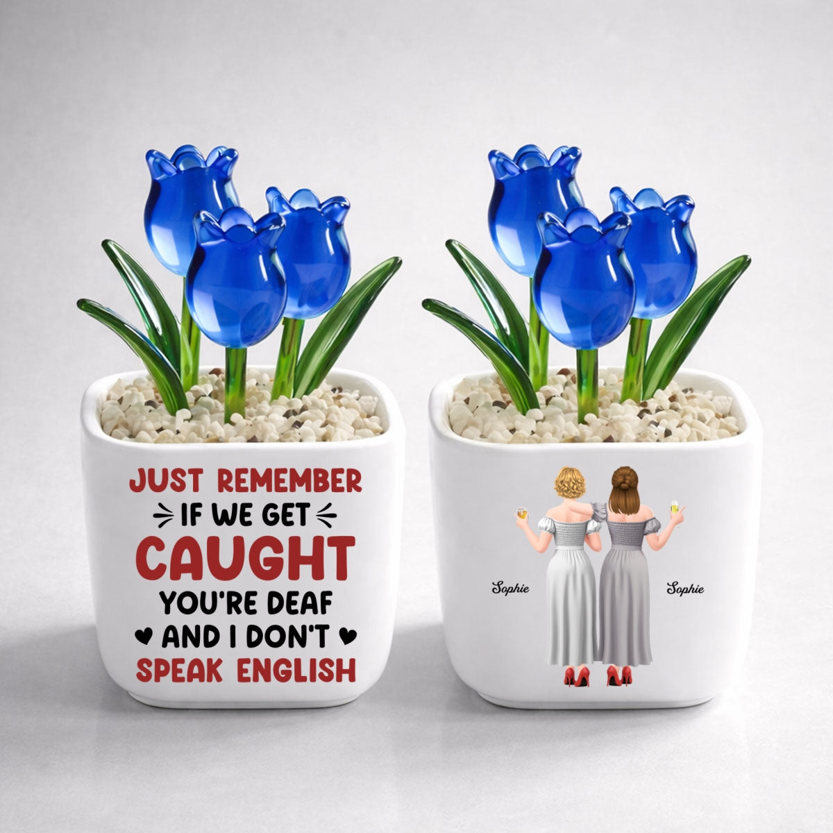 Custom Flower Keepsake, Glass Home Decor Gift for Best Friend • Get Caught - Personalized Glass Everlasting Tulips