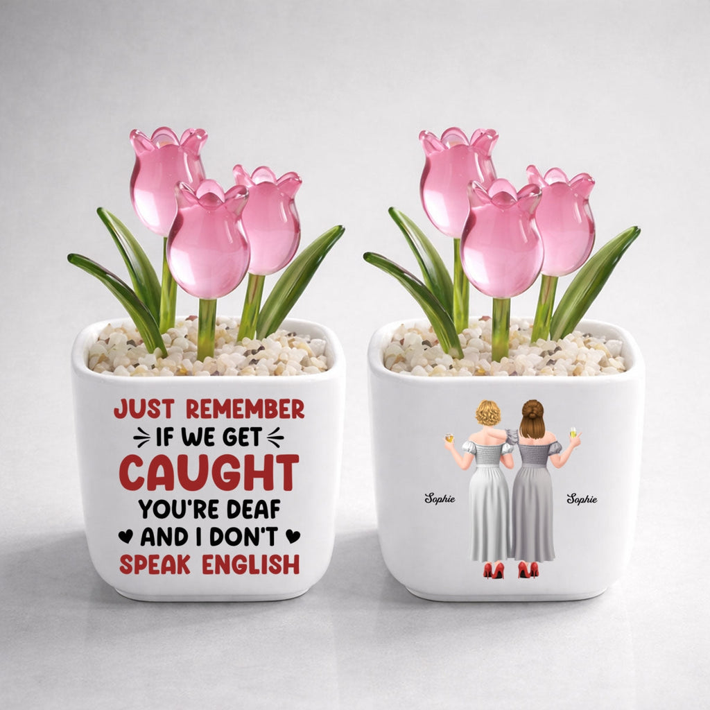 Custom Flower Keepsake, Glass Home Decor Gift for Best Friend • Get Caught - Personalized Glass Everlasting Tulips