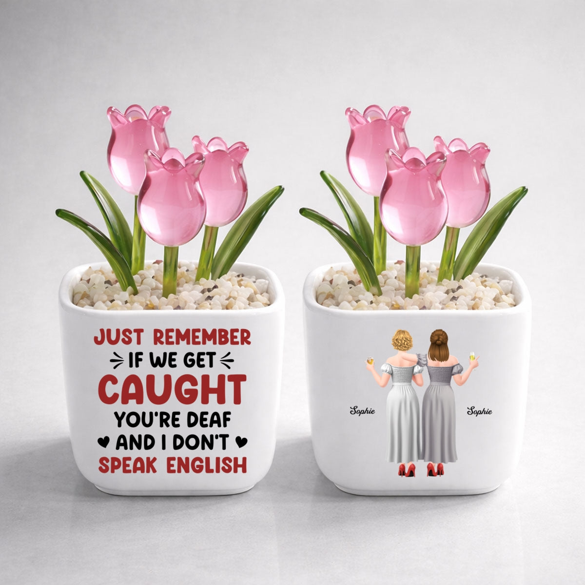 Custom Flower Keepsake, Glass Home Decor Gift for Best Friend • Get Caught - Personalized Glass Everlasting Tulips